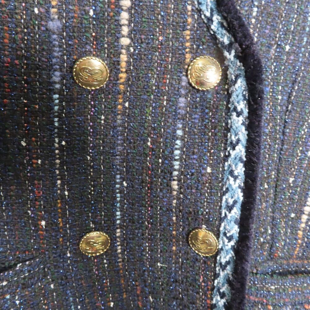 Sandro Colibri Tweed Double-Breasted Jacket 38 EU 6 US Navy Long Sleeve Button - Picture 10 of 15